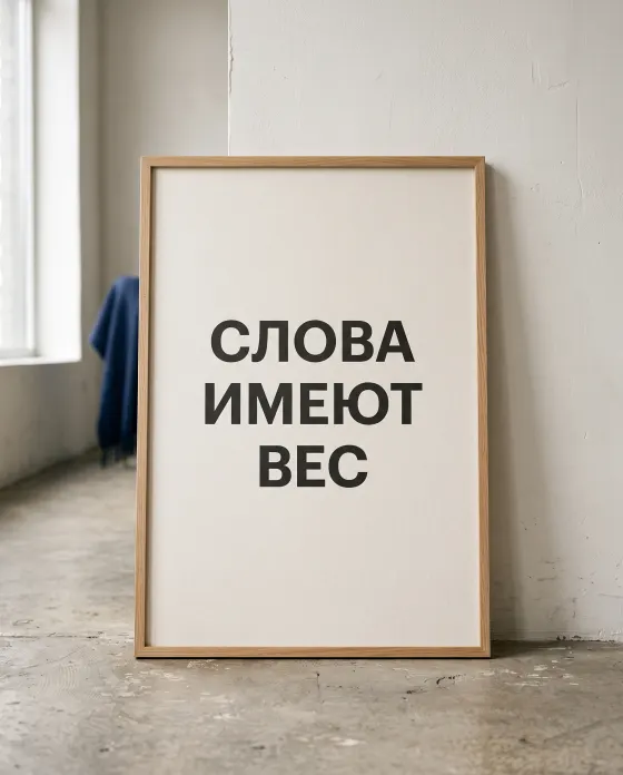 Постер в деревянной раме с надписью «Слова имеют вес»